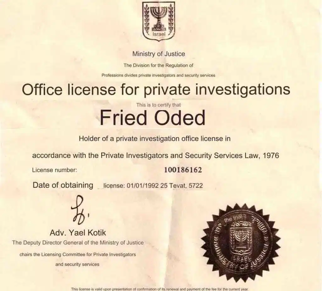 office license for private investigation office in Israel