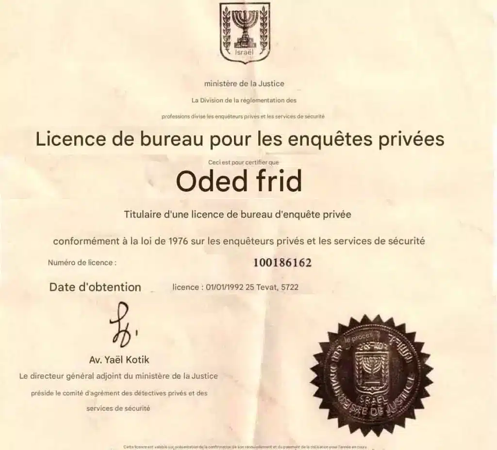 office license for private investigation office in Israel F copy