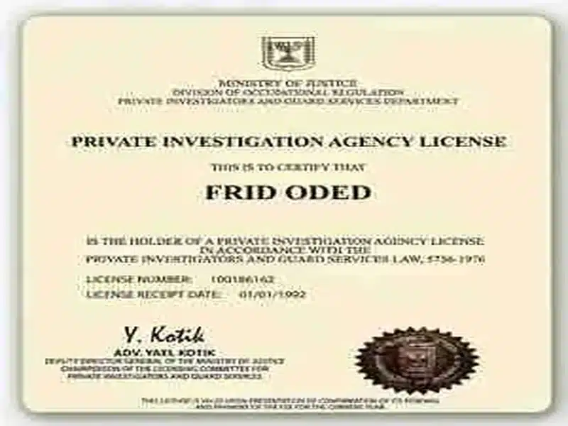 licensed PI Israel 3 Private investigator license Israel