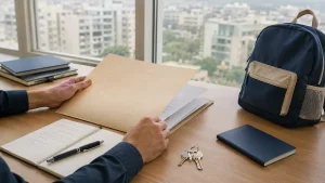 Investigator reviewing a cross-border child custody case file in Israel