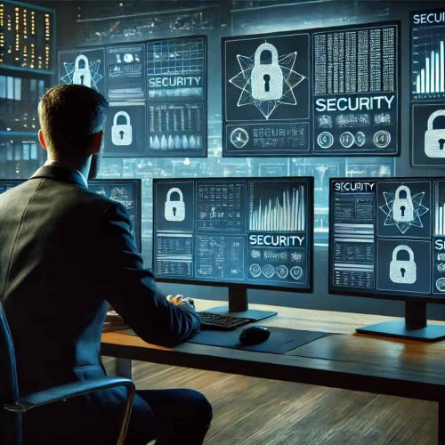 An investigator analyzing digital data on multiple monitors, showcasing professionalism and technological expertise. copy11